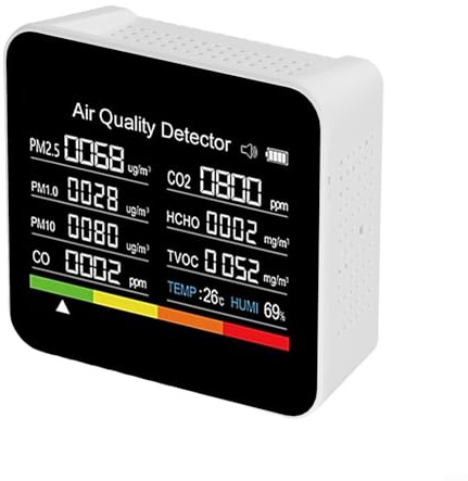 Misuratore di qualità dell'aria con TVOC HCHO PM2.5 PM1.0 PM10 Monitoraggio della temperatura e dell'umidità, rilevatore ambientale 9 in 1 per uso domestico e industriale