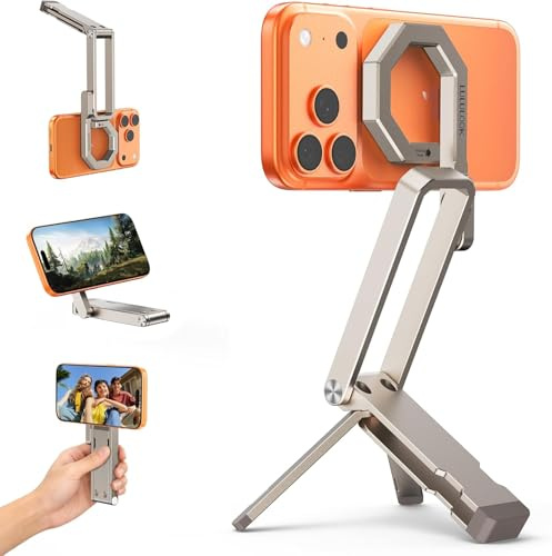 LULULOOK Magnetisch Selfie Stick Stativ Aluminium, 360° Drehbar Handy Stativ für MagSafe mit Custom Einachsig Maglock, Ultraleicht Verstellbar Tripod Stativ für 17/16/15, Samsung/Pixel 10, Titan
