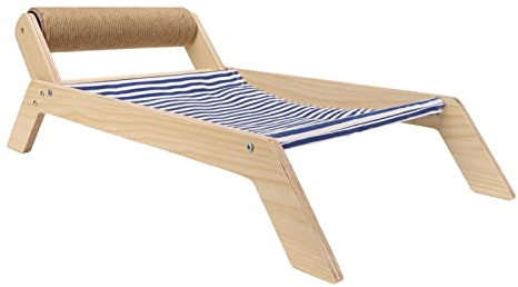RASTKY Hamaca de Madera para Gatos, Diseño Minimalista, Columpio para Las Cuatro Estaciones, Cama con Rascador, Adecuada para la Mayoría de los Gatos, Lona con Troncos de Sisal (Cama de Rodillos de