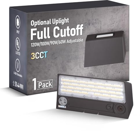 LEONLITE 120/100/90/60W Full-Cutoff LED Wall Pack with Up&Down Lighting, 3CCT Selectable, Dusk to Dawn Wall Light, 120-277V IP65, 0-10V Dimmable Commercial Outdoor Wall Lighting, UL Listed, Trapezoid