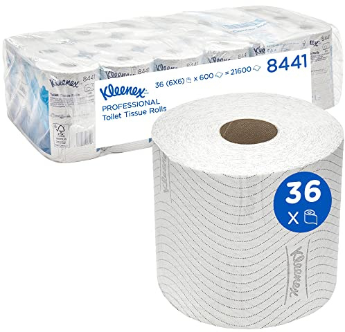 Kleenex Standardrollen-Toilettenpapier 8441 – 2-lagiges Toilettenpapier – 6 Packungen mit je 6 Rollen x 600 Blatt, weiß (insg. 36 Rollen/21.600 Blatt)