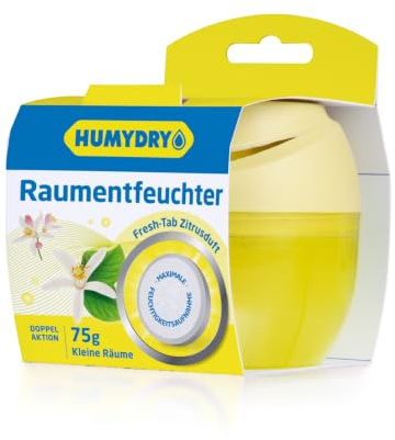 HUMYDRY Duplo 75g – 2-in-1 Luftentfeuchter mit Duft für Kleine Räume – Absorbiert Feuchtigkeit und Reduziert Gerüche – Ohne Strom – Bis 8 m² – Zitronenduft