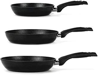 Set di 3 padelle con rivestimento in marmo, marca Royalty Line (nero) Ø 20 cm Ø 24 cm Ø 28 cm