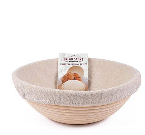 (25 cm) Round Banneton Proofing Basket Set - Brotform Handmade Unbleached Natural Cane For Homemade Crusty Fresh, Easy to Bake Bread With Professional Marks Rising Dough Bread Kit With Cloth Liner