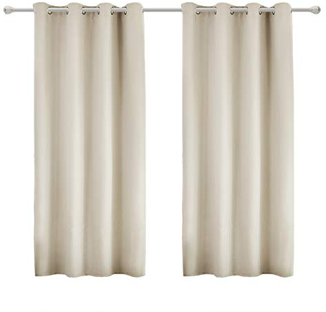 WOLTU 2er Set Gardinen, Vorhang für Wohnzimmer Kinderzimmer, mit Ösen, Leicht & Weich, Wärmeisolierend, 140 x 175 cm, Creme