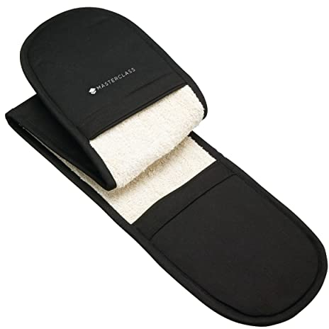 MasterClass Oven Gloves, Heat Resistant, Duble-Sided, Heavy-Duty Cotton, Black