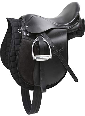Kerbl Sattelset (Farbe schwarz, für Ponys, Sattelgröße 16,0 Zoll, Kammerweite 29,5 cm, Länge Sattelgurt 95 cm, Sattel) 32196