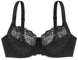 Dorina Damen Philippa Bügel-BH – Jacquard-Mikrogewebe mit Spitzen-Details, U-Rückenflügeln und Verstellbaren Trägern für Hebung & Halt, Schwarz