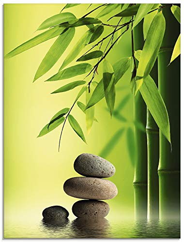 ARTland Wanddeko Glasbilder Wandbild Glas Bild einteilig 60x80 cm Hochformat Asien Wellness Zen Steine Spa Blätter Entspannung Bambus Grün T9PN