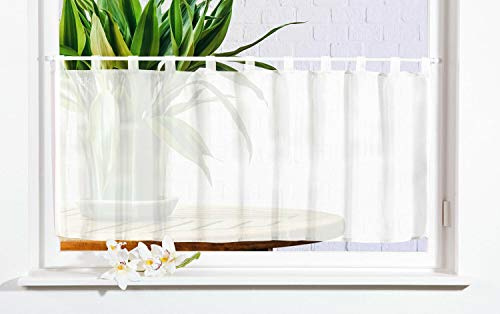 Gardinenbox Scheibengardine Voile Gardine Schlaufen mit Bordüre, 50x160 (HxB), Weiß, 610700