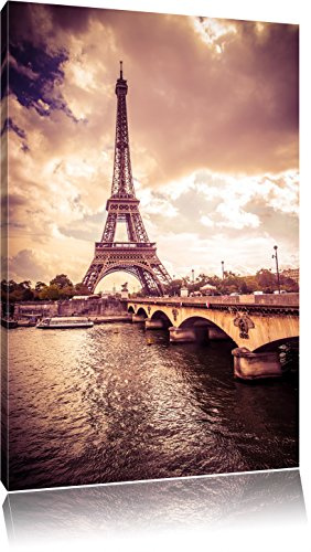 Pixxprint Eiffelturm in Paris, Größe: 100x70cm, Leinwandbild, fertig gespannt, Wandbild, Dekoration, Kunstdruck, kein Poster