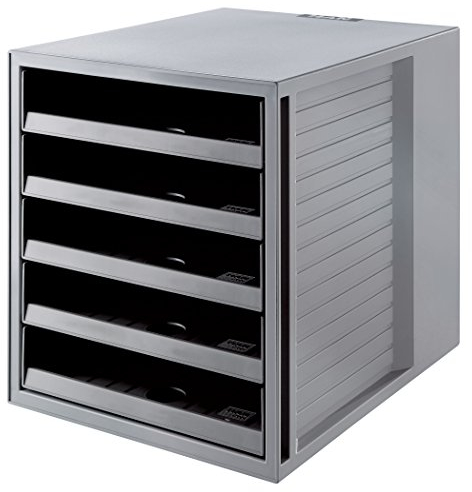 HAN Schubladenbox SCHRANK-SET KARMA mind. 80% Recycling-Kunststoff mit 5 offenen Schubladen für Unterlagen, Schreibtisch, Schrank, inkl. Auszugsperre, Gummifüße, 14018-18, lichtgrau/transluzent-klar