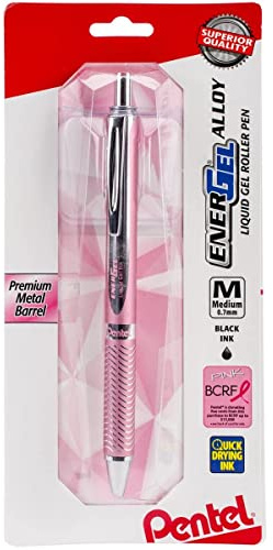 Pentel PINK BCA EnerGel Alloy RT Premium Liquid Gel Pen, (0.7mm), Medium Line, Pink Barrel, Black Ink, 1 Pack (BL407PBPA)