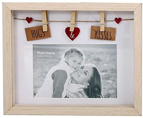Clothes Line Wooden Box Frame With Pegs For 6 X 4 Photo - Hugs And Kisses
