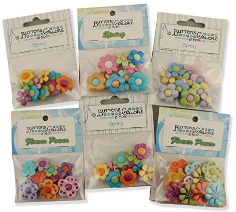 Buttons Galore FLOWERPOWERGROUP Flower Power Button Theme Pack - Set of 6