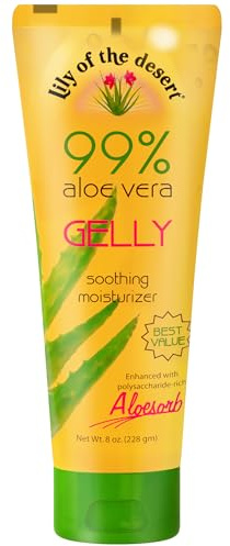 Lily Of The Desert Gelly Moisturizer - 99% Organic Aloe Vera Gel for Skin, After Sun Care with Aloe, Vitamin E Oil, and Vitamin C for Sunburn Relief, 8 Fl Oz