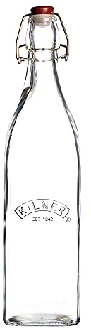 Kilner1 Litre Square Clip Top Bottle Glass Preserving Bottle with Airtight Stainless Steel Clip & Silicone Seal Ideal for Sauces, Oils, Cordials & Pantry Storage BPA Free