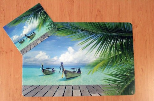 Schreibtischunterlagen Set Karibik mit Mousepad/Strand/Palme/Meer
