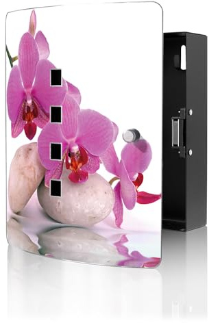 banjado Design Schlüsselkasten aus Edelstahl für 10 Schlüssel - Schlüsselschrank zur Schlüssel Aufbewahrung 24 x 21,5 x 7cm groß mit praktischem Magnetverschluss - Motiv Orchidee