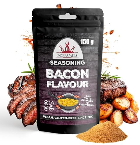 Poppamies Mezcla de Especias Veganas Sabor a Tocino - Condimento BBQ 100% Natural para Carne, Patatas, Verduras o Palomitas - 150g