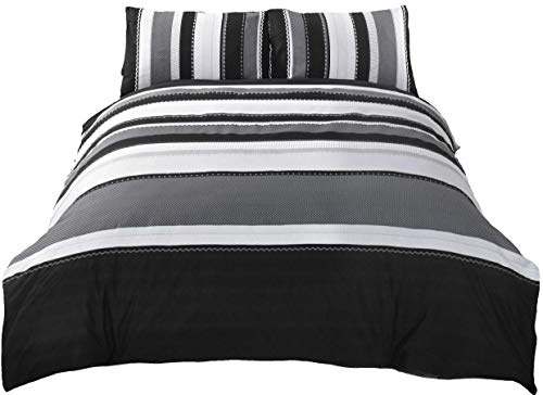 Rapport Home Striped Duvet Cover Set, Cotton Blend - Single Grey, 135x200cm | Includes 1 pillowcase. Modern striped design, 50% cotton blend. Easy care, Oeko-Tex certified fabric.