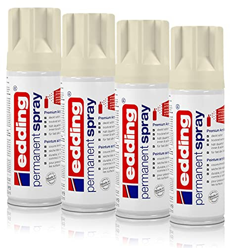 4x edding Permanent Spray cremeweiß matt 200 ml Premium Acryllack, RAL 9001