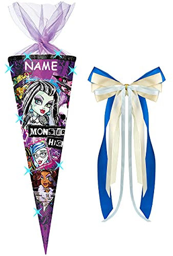 alles-meine.de GmbH mit 3-D Glitzer Effekt ! - Schultüte - Monster High - Schaurig schräg - 85 cm / 12 eckig - incl. Namen und große Schleife - Organza Abschluß - Zuckertüte ..