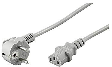 Goobay 50076 Kaltgerätekabel 2m / 90 Grad C13 Kaltgerätebuchse & Schutzkontaktstecker / Universelles PC Monitor PC Stromkabel C13 Winkelstecker Netzkabel / Grau / 2m