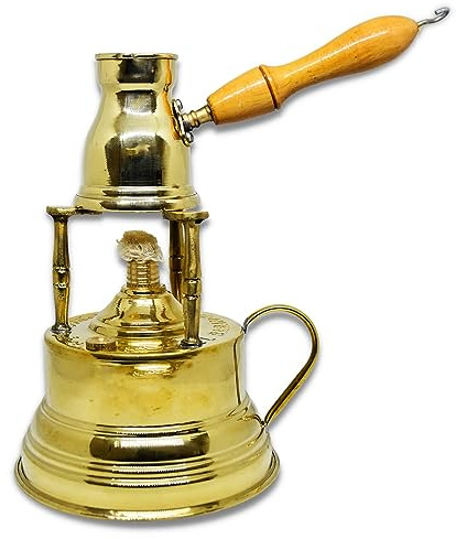 El Bramony Al Bramony Turkish Greek Coffee Maker, Brass Burner, Brass Top with Brass Handle, Arabic Solid Large Egyptian Carafe + Pot, Size N02 (2 Cup Capacity)