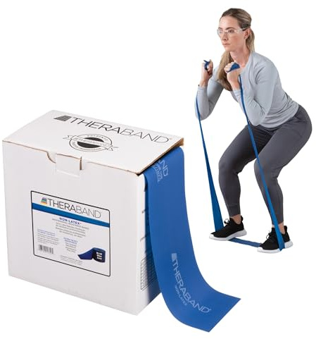 Thera-Band Professional Non-Latex Resistance Bands for Rehabilitation, Portable Fitness and Workout, Home Exercise, 50 Yard Roll Dispenser Box, Blue, Extra Heavy, Intermediate Level 2