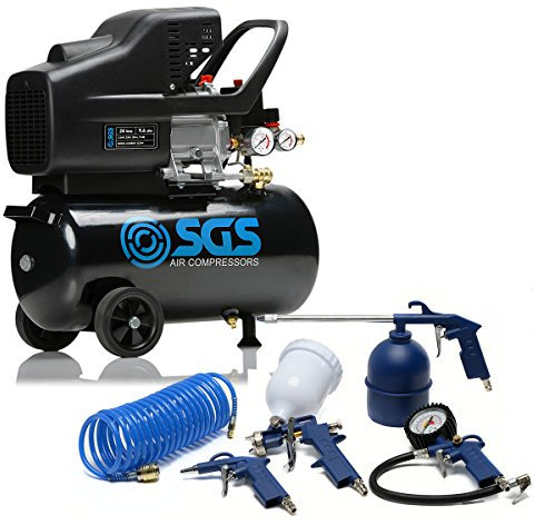 SGS 24 Litre Direct Drive Air Compressor with 5 Piece Tool Kit – Heavy Duty for DIY and Garage Use, 2.5HP, 9.6 CFM, 115 PSI