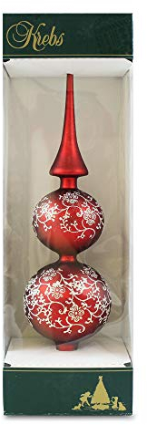 Krebs Glas Lauscha Baumspitze Rot Matt mit Golddekor ca. 34 cm, aus Glas, mundgeblasener Baumschmuck für Weihnachten