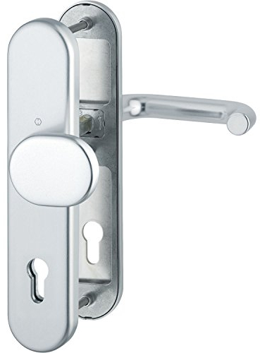 HOPPE Haustür Eingangstür Wechselgarnitur PARIS - DIN-Norm Entfernung 92mm, silber eloxiert, Langschild Profilzylinder für Türstärke 77-82mm, ohne Kernziehschutz, Prüfung: RC2 nach EN 1906, 1 Stück Sicherheitsbeschlag
