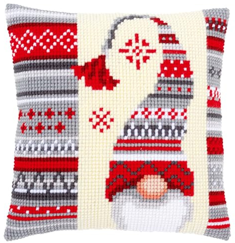 VERVACO Kit Cuscino Punto Croce Elfo di Natale Set Ricamo Principianti Cuscini Gobelin Decorativi ca. 40 x 40 cm Accessori per Lavoretti Creativi DIY Casa Decor Hobby Adulti Cross Stitch