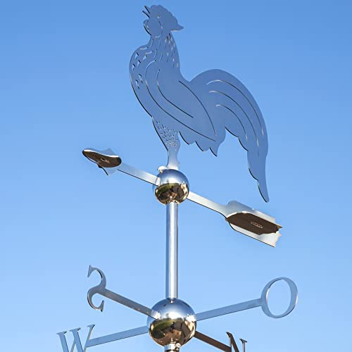 Großer Linneborn Wetterhahn aus Edelstahl mit Windrose fürs Dach