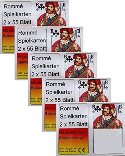 Gravidus Rommé Kartenspiel 10er Set – 55 Blatt Skat & Canasta Karten, robust & langlebig