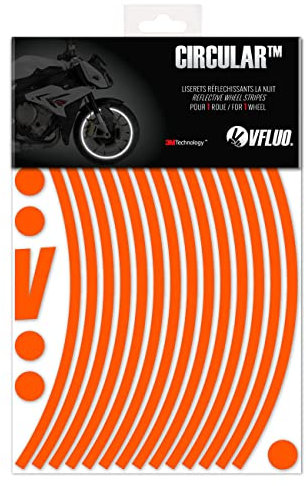 VFLUO - Motorcycle Reflective Wheel Stripes kit, 1 Wheel Rim Stickers Pack, 3M Technology™ - High lateral Visibility, Discreet and Design, Easy Installation