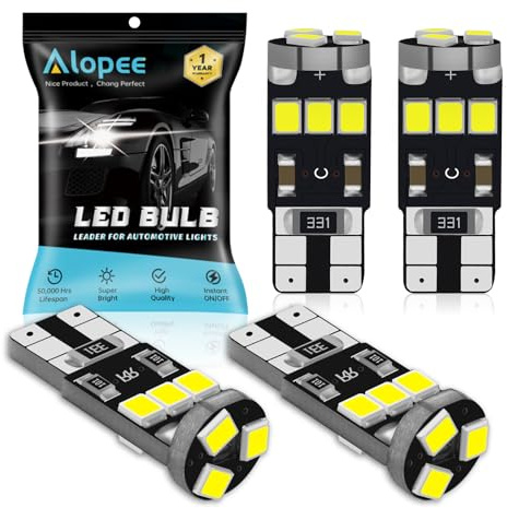 Alopee 501 Led Bulbs White 12V Canbus Error Free T10 W5W Led Bulb 9SMD 2835 Chips Replacement Car Bulbs for Map Dome Courtesy Dashboard Side Marker Number Plate Bulb (4 Pack)