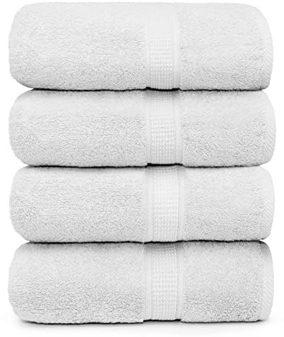 Ariv Premium Bath Towels Pack of 4, 100% Cotton, Large, Super Soft, Highly Absorbent, Quick Dry, Durable, Comfortable, Great Value & Quality, Perfect for Home & Bathroom - White