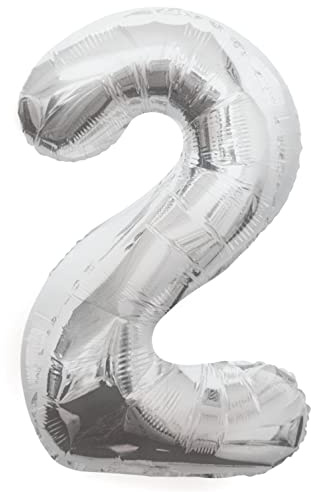 Unique Party-53822 Globo gigante número 2, color plata, 86 cm (53822) , color/modelo surtido