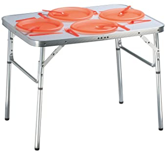 Camp Active 44756 - Tavolo Pieghevole, Regolabile in Altezza, Alluminio/Plastica, Argento, 75 x 55 x 25 - 59 cm