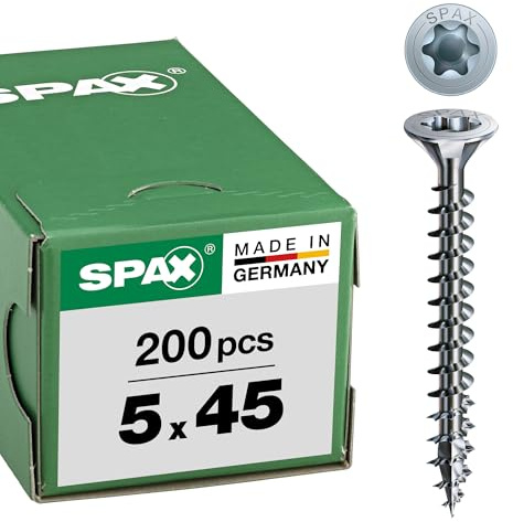 SPAX Vis universelle, 5 x 45 mm, 200 pièces, Tête centrante, Tête fraisée, T-STAR plus T20, 4CUT, WIROX - 1191010500453