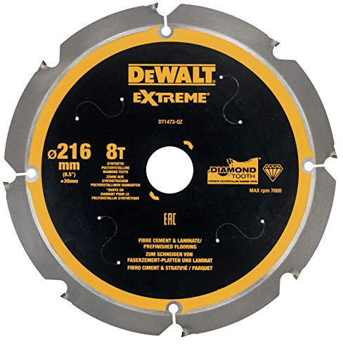 Dewalt Faserzement-Kreissägeblatt DT1473 (216/30 mm, 8 Zähne, 12°, speziell für Faserzement-Platten und Laminat entwickelte Kreissägeblätter) 1 Stück