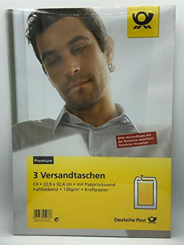 Deutsche Post 3 C4 Versandtaschen / Umschläge braun haftklebend mit Papprücken / br. hk oF. mit Papprücken