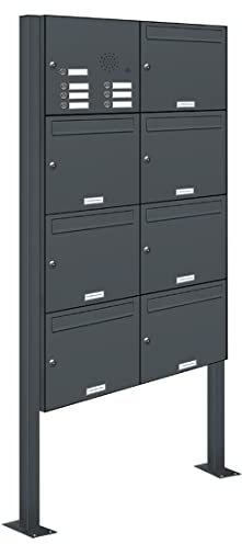 AL Briefkastensysteme 7er Standbriefkasten Anthrazitgrau RAL 7016 mit Klingel als 7 Fach Briefkastenanlage in Postkasten Briefkasten Design modern