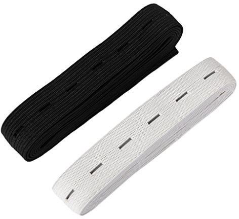 Gummiband Nähen Knopfloch Stricken 1,5 m 2 cm Packung mit 2 Weiß und Schwarz