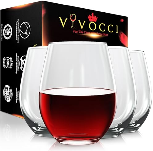 Vivocci Copas de vino irrompibles de plástico elegantes sin tallo de 20 onzas | Base pesada 100% Tritan | Cristalería inastillable | Ideal para cócteles y escocés | Perfecto para hogares y bares |
