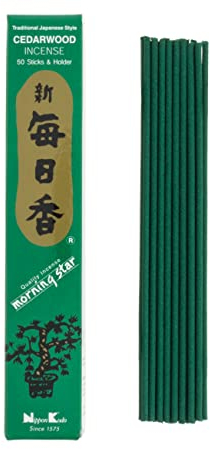 Nippon Kodo Incienso Morning Star Cedro, Incienso de Estilo Japonés de 50 barritas, Incluye incensario