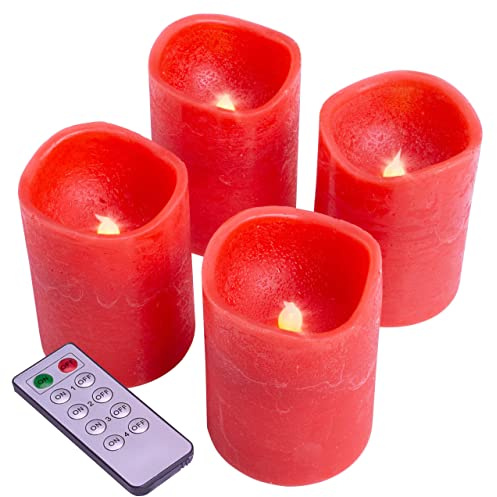 Nipach Echt Wachs Kerzen rot mit Flackereffekt – 4 LED warm weiß - Batterie