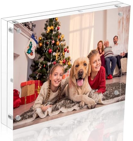 NIUBEE 5x7 Acrylic Frame, Clear Picture Frame 20% Thicker Block,Frameless Acrylic Frames Double Sided,Magnetic frames Display Desktop for Office/Home